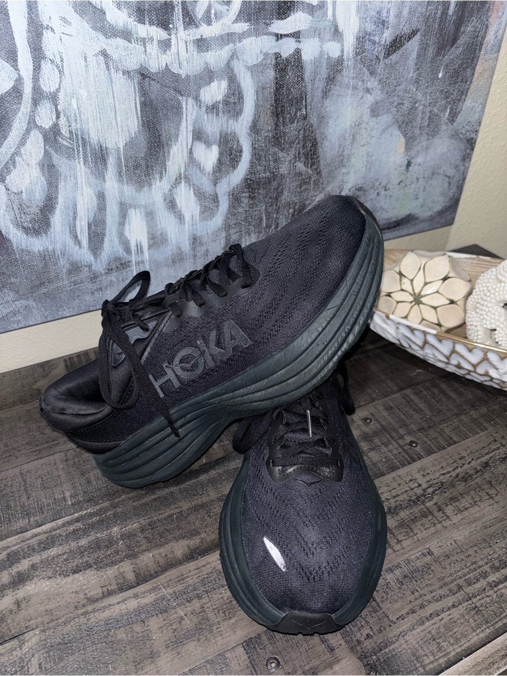 All Black HOKA Bondi 8 running sneakers MENS 9.5 2E WIDE